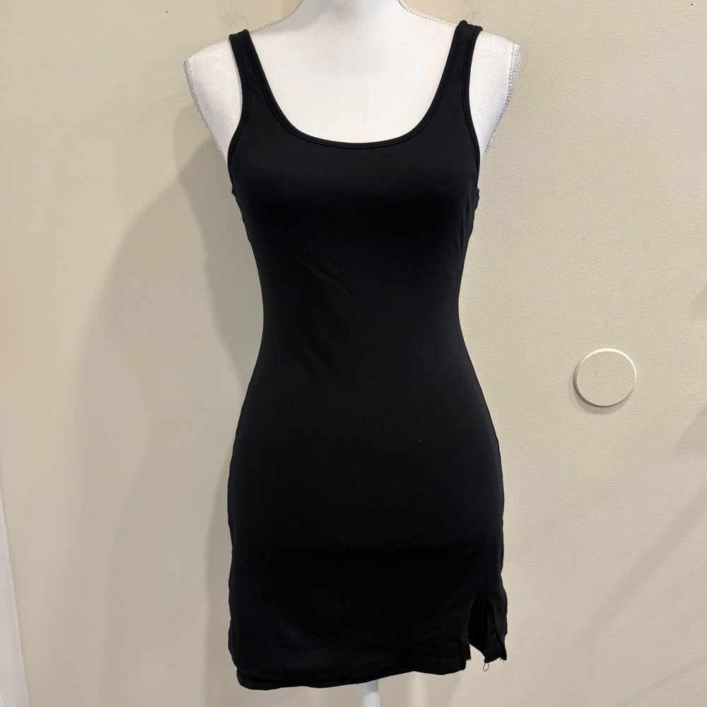 Privacy Please Black Scoop Neck Bodycon Mini Dress with Side Slit Small New LBD